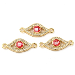 Красный Покрытие стойки латунь микро паве прозрачные подвески для глаз с кубическим цирконием, с ракушкой и эмалью, реальный 18 k позолоченный, долговечный, без свинца и без кадмия, красные, 10x24x3 мм, отверстие : 2 мм