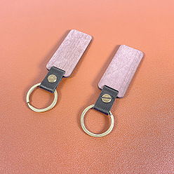 Черный Незаконченные деревянные брелки своими руками, с фурнитурой из искусственной кожи, прямоугольные, чёрные, 0.9 см