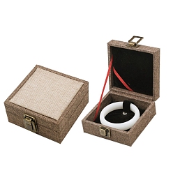 пшеница Подарочные коробки с одинарным льняным браслетом, квадратный, цвет пшеницы, 11x11x5.3 см