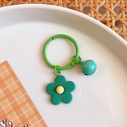 Sea Green Candy Color Macaroon Flowers Keychain, Resin Flower Bell Keychains, with Iron Findings, Sea Green, 6cm
