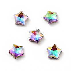 Heliotrope K9 Glass Rhinestone Cabochons, Flat Back & Back Plated, Faceted, Star, Heliotrope, 5x5x2mm