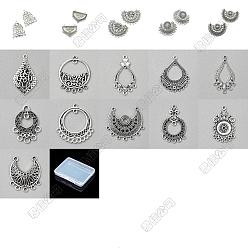 Mixed Shapes 48 pcs 16 styles liens de composants de lustre en alliage de style tibétain, argent antique, formes mixtes, 30~45.5x22~43x1.2~4mm, Trou: 0.8~4mm, 3 pcs / style