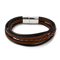 Coconut Brown Retro Minimalist Leather Magnetic Clasp Bracelet for Men - Trendy European and American Style Jewelry