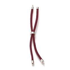 Dark Red Nylon Twisted Cord Bracelet, with Brass Cord End, for Slider Bracelet Making, Dark Red, 9 inch(22.8cm), Hole: 2.8mm, Single Chain Length: about 11.4cm