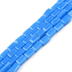 Dodger Blue Opaque Solid Color Glass Beads Strands, Rectangle, Dodger Blue, 4~5x2~3x2~3mm, Hole: 0.9mm, about 93~103pcs/strand, 17.32 inch~19.09 inch(44~48.5cm)