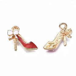 FireBrick Rack Plating Alloy Enamel Charms, Free & Nickel Free & Lead Free, High Heels with White Bowknot, FireBrick, 12.5x14x4mm, Hole: 1.6mm