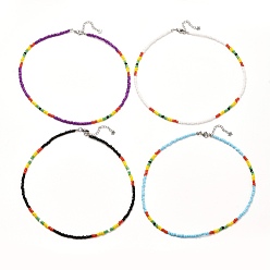 Mixed Color Glass Seed Beaded Necklaces, with 304 Stainless Steel Findings, Mixed Color, 15.94 inch(40.5cm) 