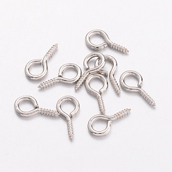 Platinum Iron Screw Eye Pin Peg Bails, For Half Drilled Beads, Platinum Color, about 10mm long, 5mm wide, 1.2mm thick, hole: 2.8mm