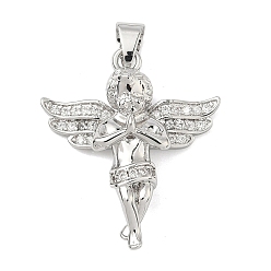 Платина Латунные микропаве прозрачные подвески с фианитом, ангельские прелести, без кадмия и без свинца, долговечный, стойки покрытие, платина, 27.5x23.5x8 мм, отверстие : 5.5x4 мм