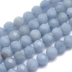 Angelite Natural Angelite Beads Strands, Anhydrite Beads, Round, Faceted, Frosted, 4mm, Hole: 0.8mm, about 97pcs/strand, 15.5 inch(39.5cm)