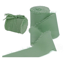 Dark Sea Green 5M Polyester Chiffon Ribbon, Raw Edged Ribbon for DIY Jewelry Bowknot Making, Gift Wrapping, Dark Sea Green, 1-5/8 inch(40mm), about 5.47 Yards(5m)/Roll