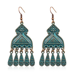 RH514 Bohemian Vintage Style Teardrop Tassel Earrings with Floral Carving and Statement Design