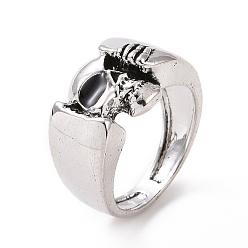Antique Silver Alloy Skull Finger Ring, Gothic Jewelry for Women, Antique Silver, US Size 7(17.3mm)