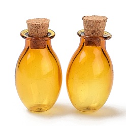 Gold Oval Glass Cork Bottles Ornament, Glass Empty Wishing Bottles, DIY Vials for Pendant Decorations, Gold, 15.5x26~30mm