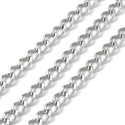 Stainless Steel Color 304 Stainless Steel Faceted Curb Chains, Unwelded, with Spool, Stainless Steel Color, 7x5x1mm, about 5m/Roll