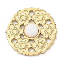 Нефрит Вакуумное покрытие pvd 316 многожильные звенья из нержавеющей стали, с натуральным белым нефритом, цветок, реальный 18 k позолоченный, 14.5x3 мм, отверстие : 1.2 мм