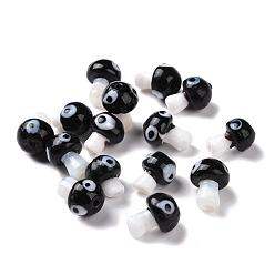 Black Handmade Evil Eye Lampwork Beads, Mushroom Shape, Black, 16.5~18x11.5~13x11.5~13mm, Hole: 1.6~2mm