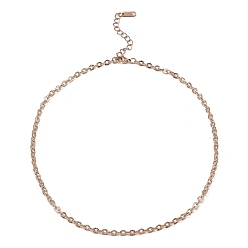 Rose Gold 304 Stainless Steel Boston Link Chain Necklace, Rose Gold, 16~16-1/8 inch(40.8~41cm)