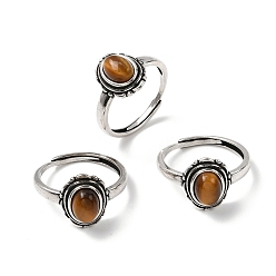Тигровый глаз Натуральный тигровый глаз кольца палец, овальные, с латунной фурнитурой , античное серебро, 13 мм, внутренний диаметр: 17~18 мм