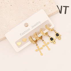 3# Stainless Steel Earring Set with Butterfly and Heart Studs - Long Dangle Style (E439)