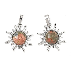 Унакит Природные подвески Unakite, латунные солнечные подвески, стойки покрытие, платина, без кадмия и без свинца, 23x22.5x5.5 мм, отверстие : 7.5x4.5 мм