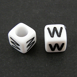 Letter W Letter Acrylic European Beads, Horizontal Hole, Cube, Letter.W, 10x10x10mm, Hole: 3.5~4mm, about 598pcs/500g
