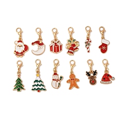 (52) Непрозрачная лаванда 12шт 12 стили рождественская тема сплав эмаль кулон украшения, с карабин-лобстерами , разнообразные, разноцветные, 30~37x12~18x1~4 мм, 1 шт / стиль