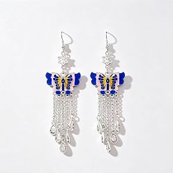 Черный Серьги из сплава эмаль, бабочка, кисточкой серьги, серебряные, чёрные, 65 мм