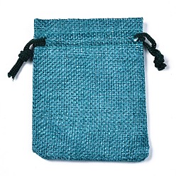 Dark Cyan Polyester Imitation Burlap Packing Pouches Drawstring Bags, for Christmas, Wedding Party and DIY Craft Packing, Dark Cyan, 9x7cm
