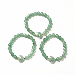 Зеленый Авантюрин Натуральный зеленый авантюрин луна и звезда браслет из бисера для женщин, внутренний диаметр: 2-1/8 дюйм (5.5 см)