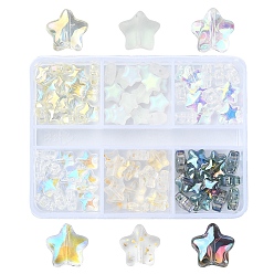 (52) Непрозрачная лаванда 90 шт 6 стили прозрачные стеклянные бусины, звезда смешанных стилей, разноцветные, 8x8.5x4 мм, отверстие : 1 мм, 15 шт / стиль