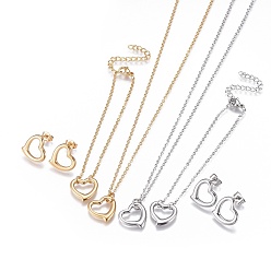 Golden & Stainless Steel Color 304 Stainless Steel Jewelry Sets, Bracelets, Necklaces and Earrings, Heart, Golden & Stainless Steel Color, 18.1 inch(46cm), 1mm, 6-7/8 inch(17.3cm), 1mm, 14x14x2mm, Pin: 0.9mm