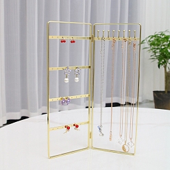 Golden Foldable Iron Jewelry Display Rack, Jewelry Stand, For Hanging Necklaces Earrings Bracelets, Golden, 0.5x20x28cm