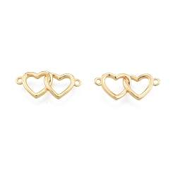 Real 18K Gold Plated Brass Connector Charms, Heart, Real 18K Gold Plated, 9x21x2.5mm, Hole: 1.2mm