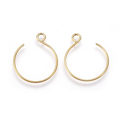 Golden Ion Plating(IP) 304 Stainless Steel Earring Hooks, with Horizontal Loop, Balloon Ear Wire, Golden, 23~34x18~19x0.8mm, Hole: 2mm, 20 Gauge, Pin: 0.8mm