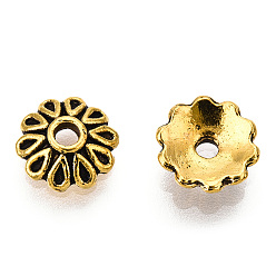 Античное Золото Многолепестковые крышки из бисера из тибетского сплава, без кадмия, без никеля и без свинца, античное золото , 8x2.5 мм, Отверстие : 2 мм , около 2775 шт / 1000 г