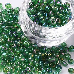 Dark Green Round Glass Seed Beads, Transparent Colours Rainbow, Round, Dark Green, 2mm