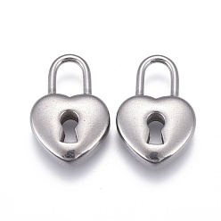 Stainless Steel Color 304 Stainless Steel Pendants, Heart Lock, Stainless Steel Color, 19x13x5mm, Hole: 4x6mm