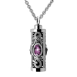 Plum Stainless Steel Pendant Necklaces, Urn Ashes Necklace, Column, Plum, 21.65 inch(55cm)