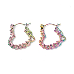 Rainbow Color Ion Plating(IP)  304 Stainless Steel Heart Wrap Hoop Earrings for Women, Rainbow Color, 21x21x1.5mm, Pin: 0.6mm