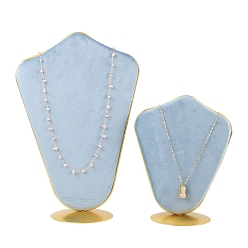 Light Sky Blue Velvet Bust Jewelry Display Rack, Jewelry Stand, For Hanging Necklaces Earrings Bracelets, with Metal Base, Light Sky Blue, 11x21.5x32cm