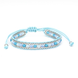 Sky Blue Polyster Braided Bead Bracelets, Adjustable Bracelet, Sky Blue, Inner Diameter: 2-3/8 inch(6cm), 1Pc/Bag