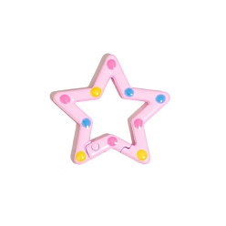 Pearl Pink Spray Painted Alloy Spring Gate Ring, Polka Dot Pattern, Star, Pearl Pink, 30x31.5x3.3mm