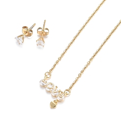 Golden 304 Stainless Steel Rhinestone Jewelry Sets, Word Love Pendant Necklaces and Stud Earrings, Cable Chains, Lobster Claw Clasps and Ear Nuts, Crystal, Golden, 18.11 inch(46cm), 15x5.5mm, Pin: 0.7mm