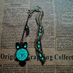Antique Bronze Luminous Alloy Dragon Bookmark, Owl Pendant Bookmark, Glow in The Dark, Antique Bronze, 195x11.5mm