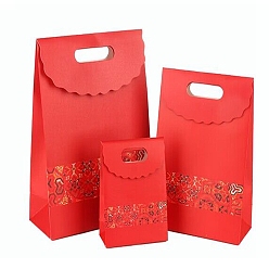 Dark Red Rectangle Paper Flip Gift Bags, with Handle & Word & Floral Pattern, Shopping Bags, Dark Red, 12.3x6x16.1cm