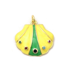 Желтый Латунные микро проложить кубического циркония подвески, формы раковины, с эмалью, без свинца и без кадмия, долговечный, стойки покрытие, реальный 18 k позолоченный, с целью перехода в кольце, желтые, 21x21.5x4 мм, отверстие : 3.4 мм
