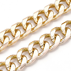 Light Gold Aluminum Curb Chains, Diamond Cut Cuban Link Chains, Unwelded, Light Gold, 23.5x18x5mm