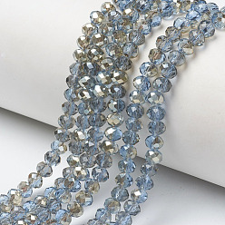 Light Steel Blue Electroplate Glass Beads Strands, Half Plated, Rainbow Plated, Faceted, Rondelle, Light Steel Blue, 4x3mm, Hole: 0.4mm, about 123~127pcs/strand, 16.5~16.9 inch(42~43cm)