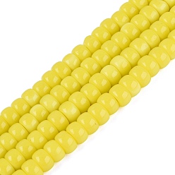Jaune Perles verre opaque brins, baril, jaune, 6x4mm, Trou: 1~1.2mm, Environ 93~105 pcs/chapelet, 14.37~16.73'' (36.5~42.5 cm)